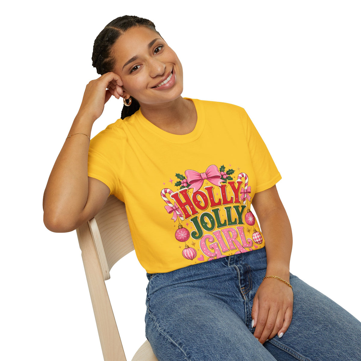 Holly Jolly Girl T-Shirt — Pink Holiday Graphic Tee