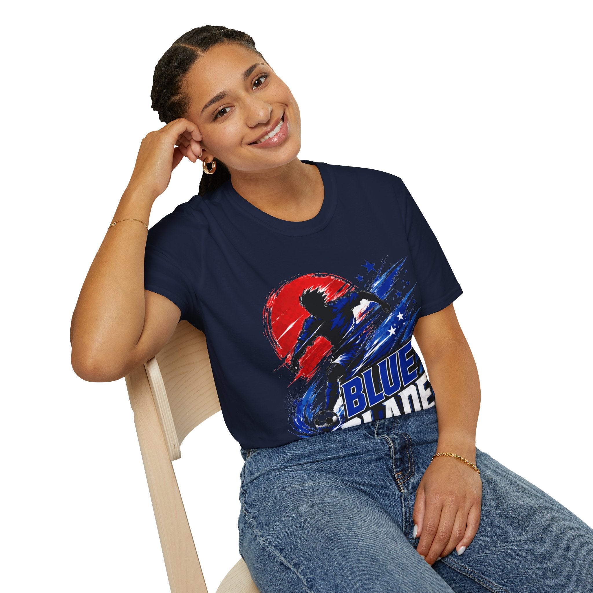 Japan T-Shirt — Blue Blade Soccer Graphic Tee (Red & Blue Starburst)