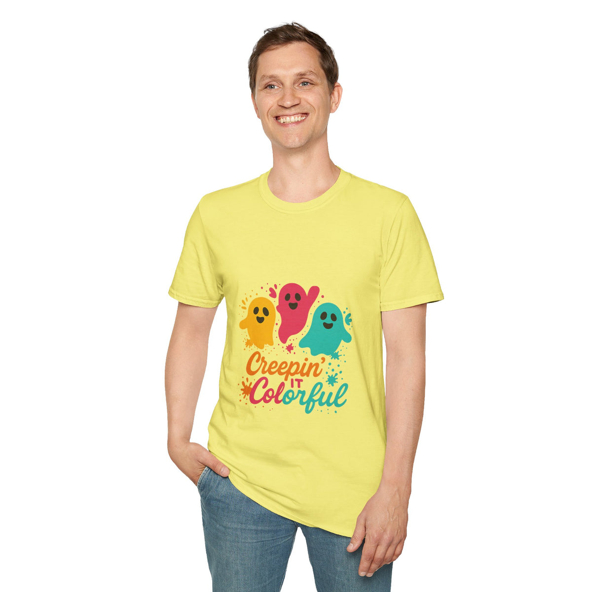 Colorful Creepin' Ghosts Tee — Cute Halloween Shirt - Trending Now - October 2026