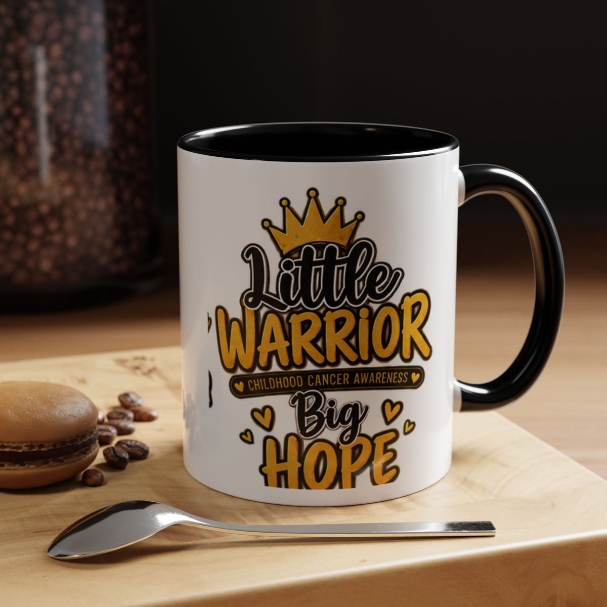 Little Warrior Childhood Cancer Awareness Coffee Mug – "Big Hope" Accent Mug