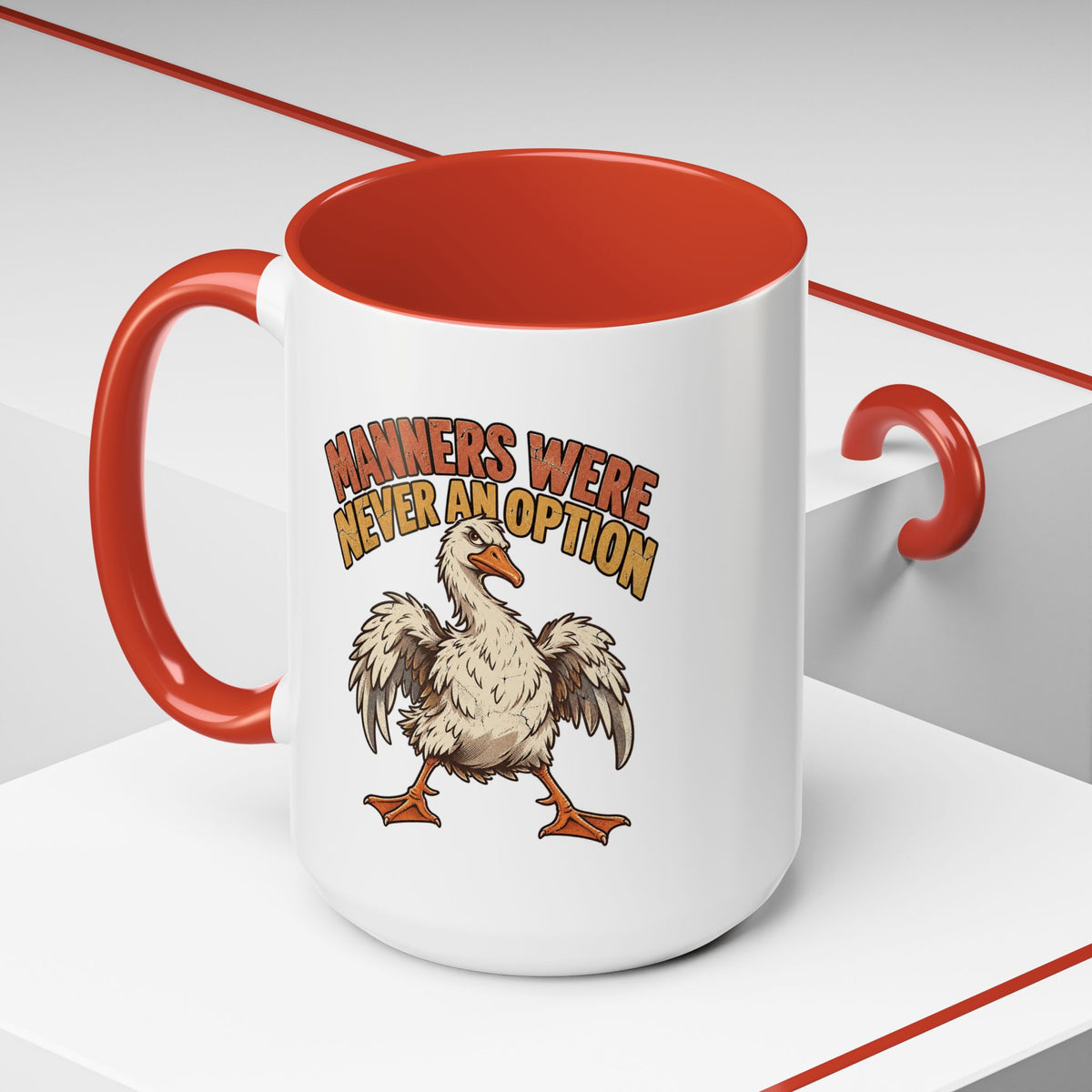 Coffee Mug — "Manners Were Never An Option" Funny Rude Chicken Accent Mug