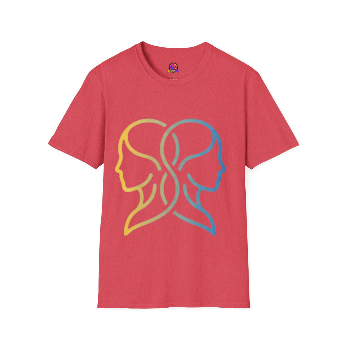 Twin Profile Line Art T‑Shirt — Gradient Sisterhood Outline Tee