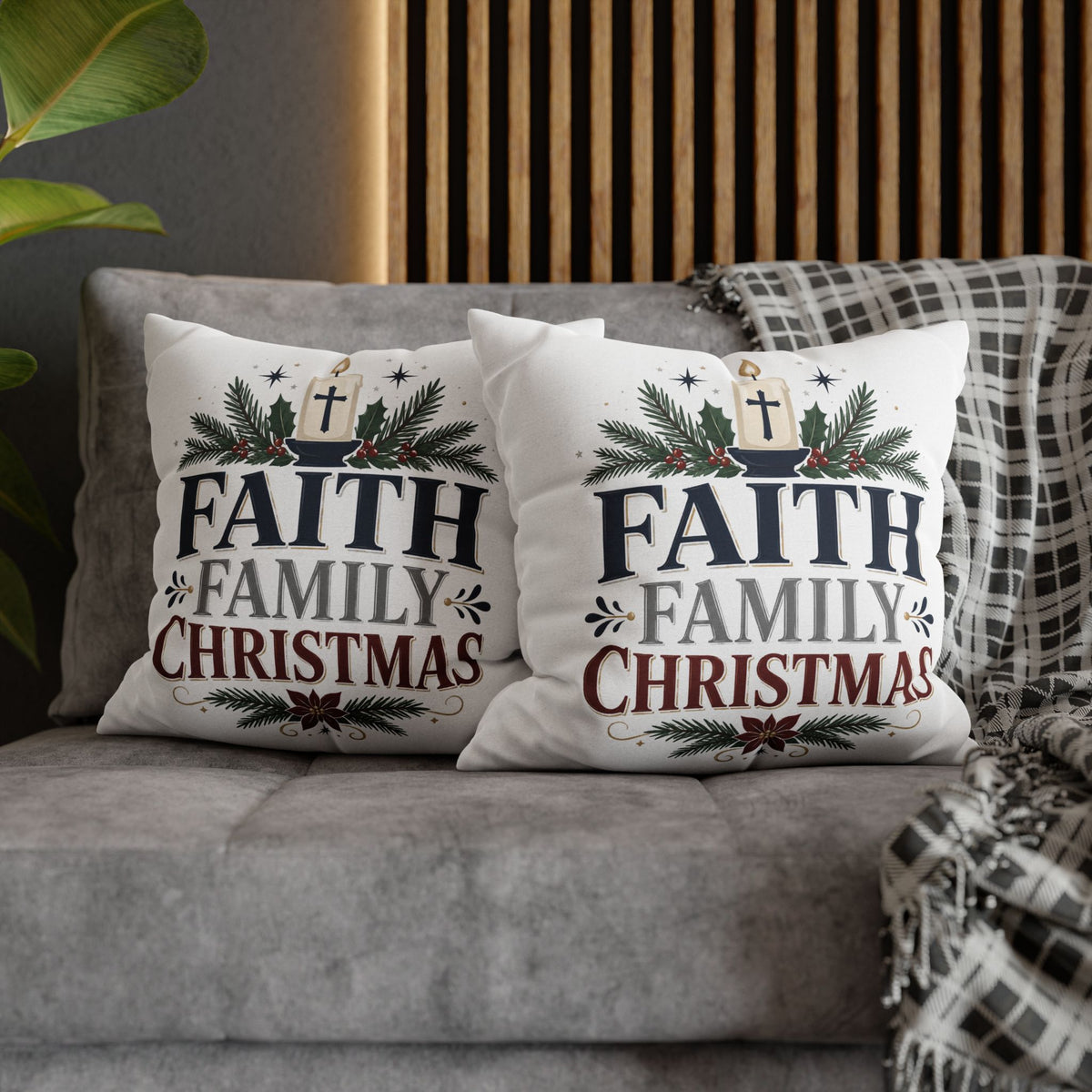 Faith Family Christmas Pillowcase – Holiday Decorative Throw Pillow Cover