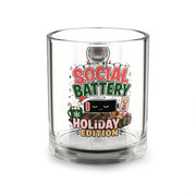 Modern Day Christmas Glass Mug  10oz Social Battery Holiday Edition Glass Mug — 10oz Festive Coffee Cup
