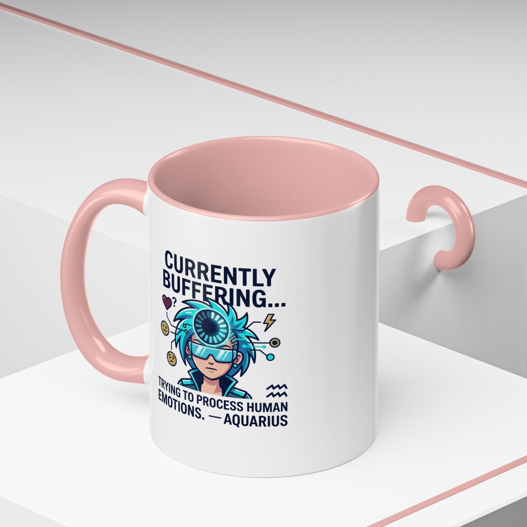 Aquarius Coffee Mug — "Currently Buffering... Trying to Process Human Emotions" Accent Ceramic Mug