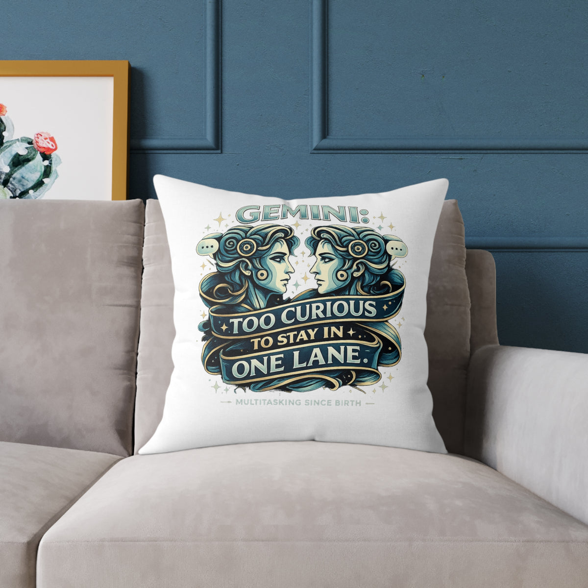 Gemini Zodiac Too Curious Square Poly Canvas Pillow