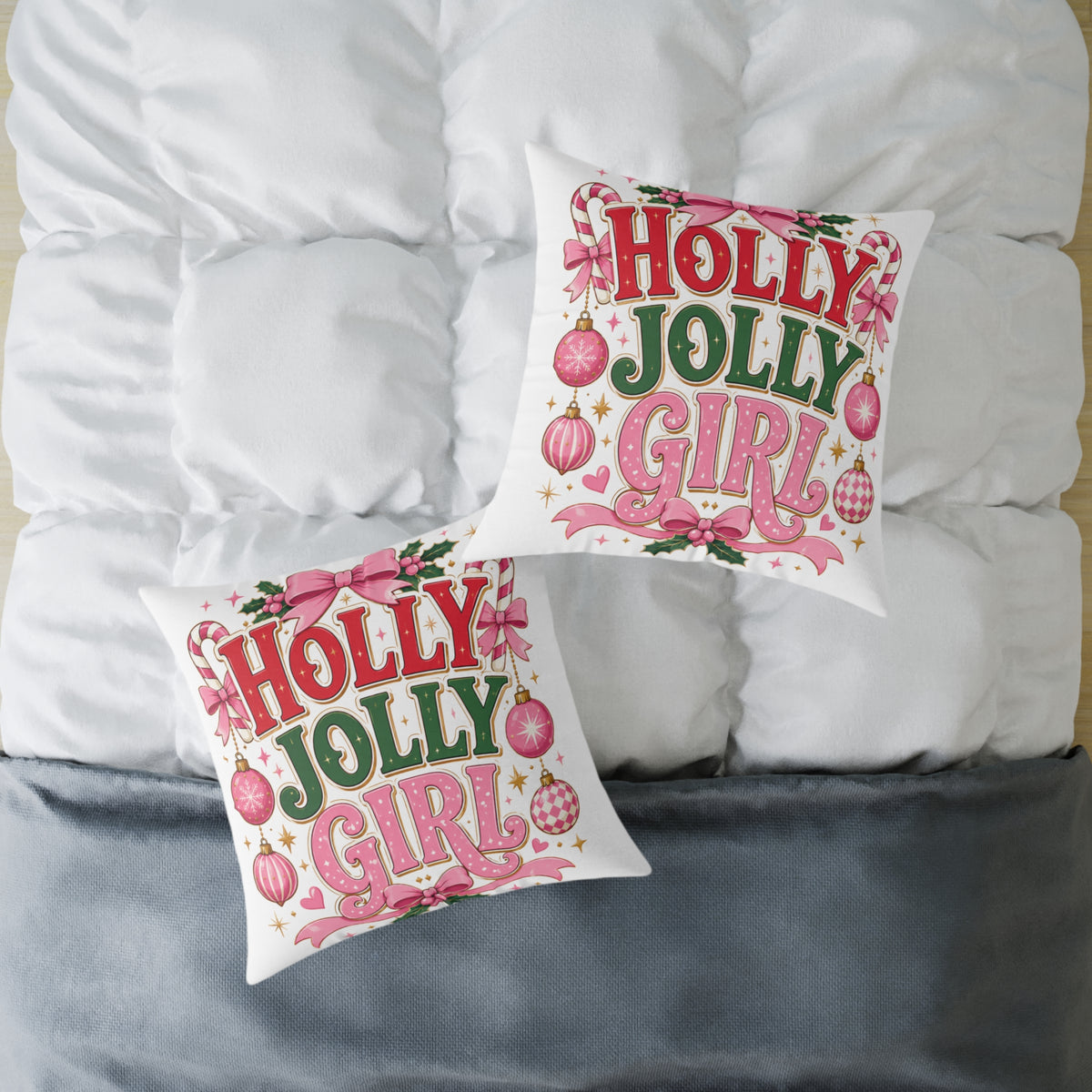 Christmas Holly Jolly Girl Holiday Pillow