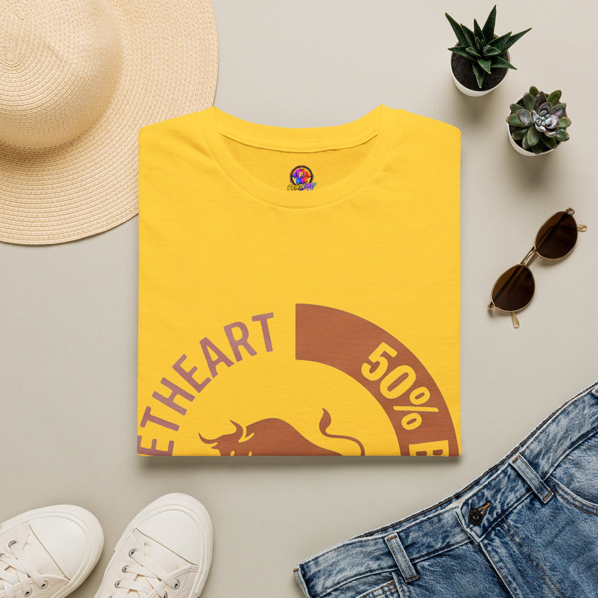 Bull Percentage Graphic T-Shirt — "50% Bull, 50% Sweetheart" Casual Tee