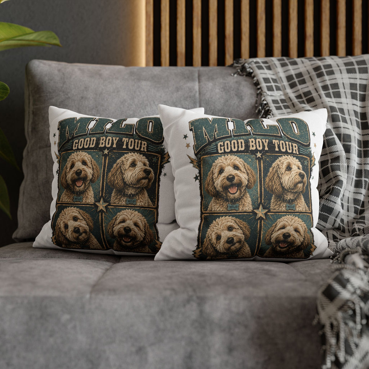 Dog Pillowcase— "MILO Good Boy Tour" Spun Polyester Throw Pillowcase Milo Bailey Dog Dad Mom