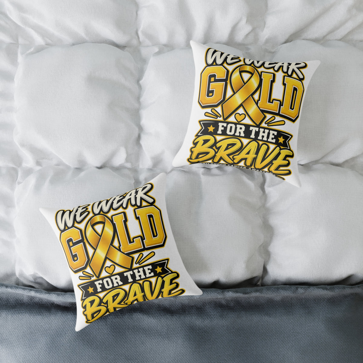 Childhood Cancer Gold Ribbon 'We Wear Gold For The Brave' Square Throw Pillow