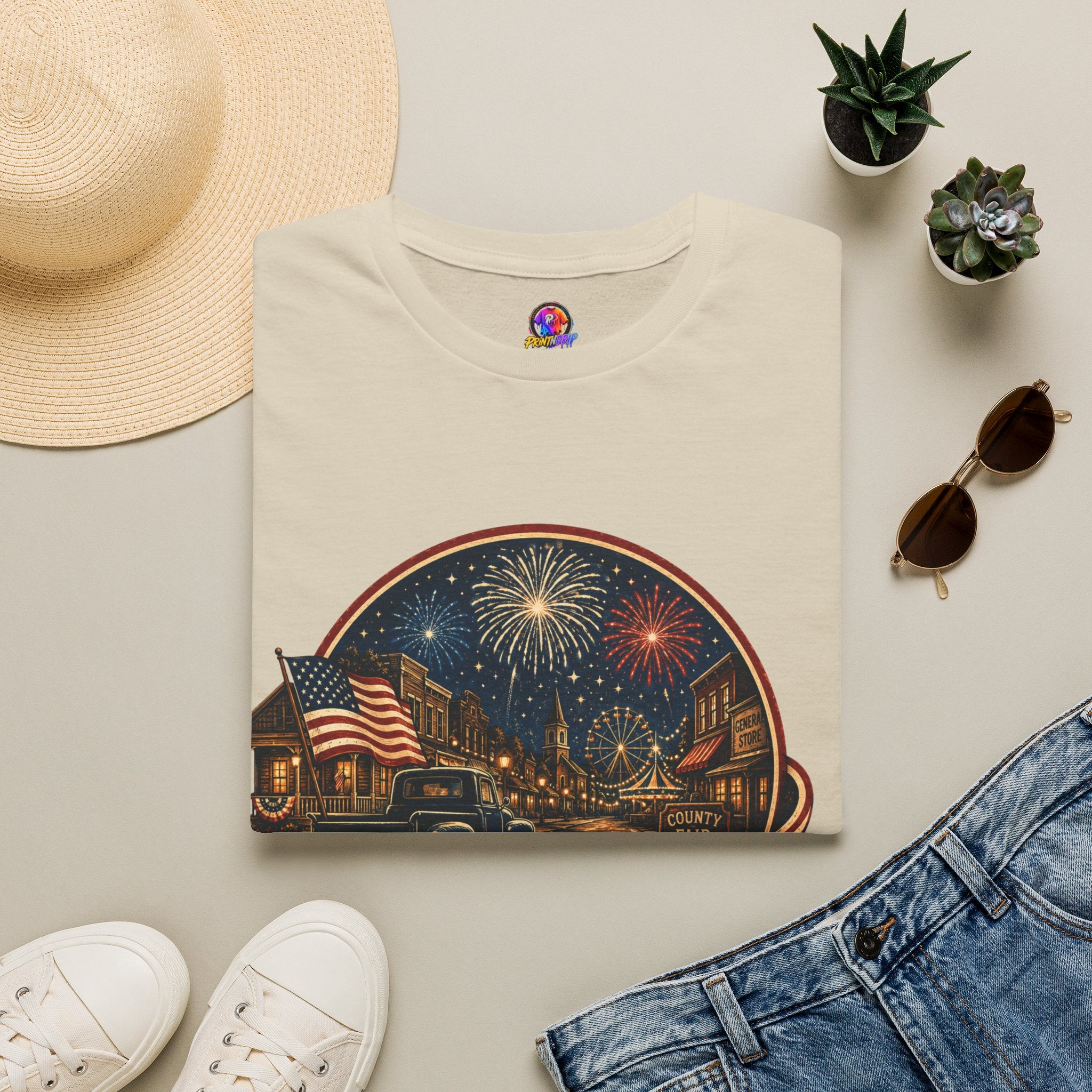 Small Town Big Freedom T-Shirt — Patriotic 4th of July Fireworks Tee