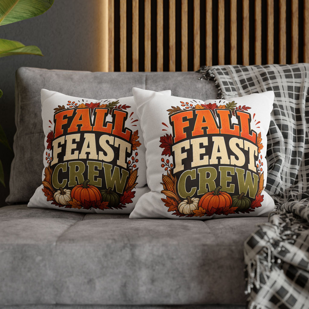 Thanksgiving Fall Feast Crew Pillowcase — Autumn Pumpkin & Leaves Decorative Pillow Cover