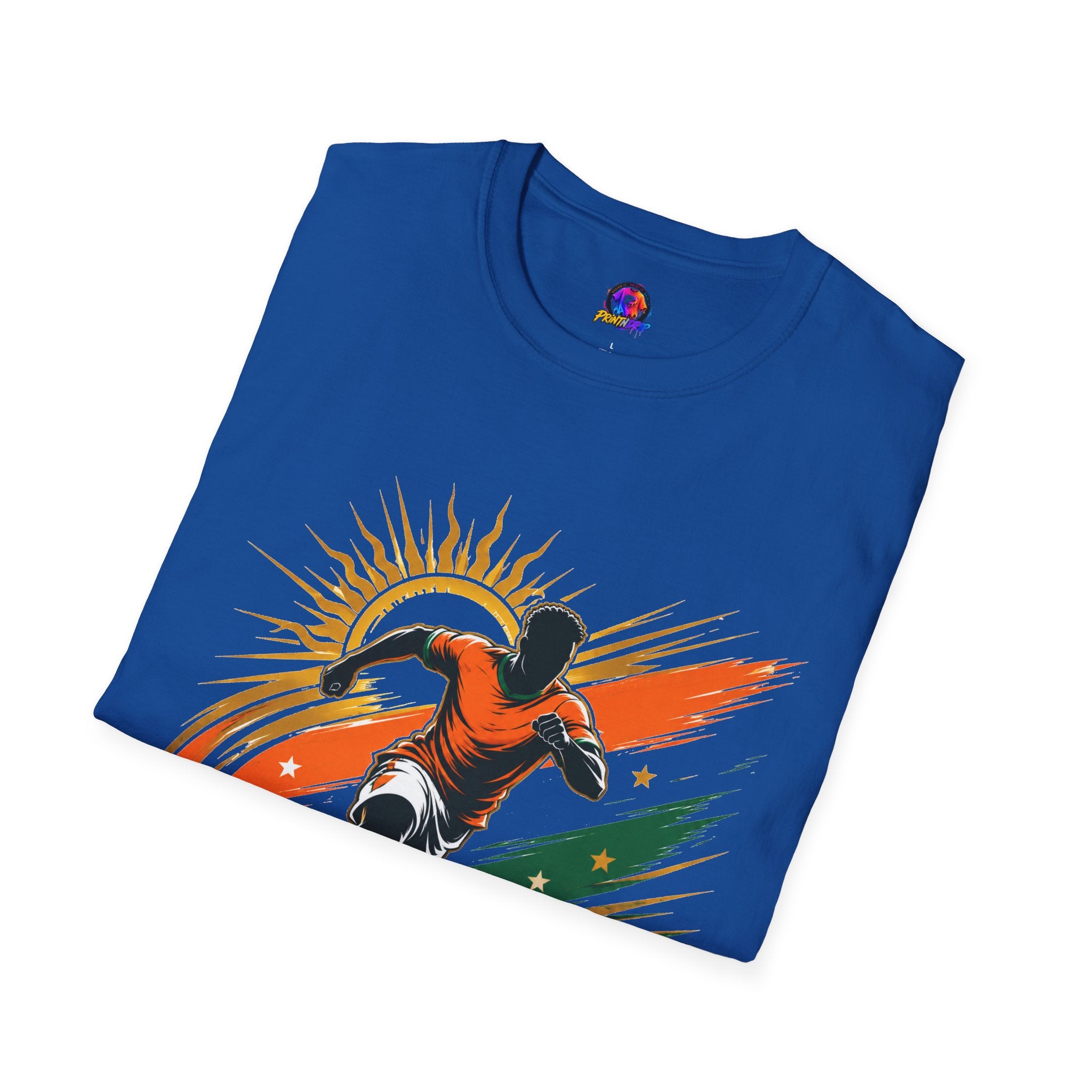 Côte d'Ivoire Orange Power Soccer T-Shirt — Dynamic Player Graphic Tee