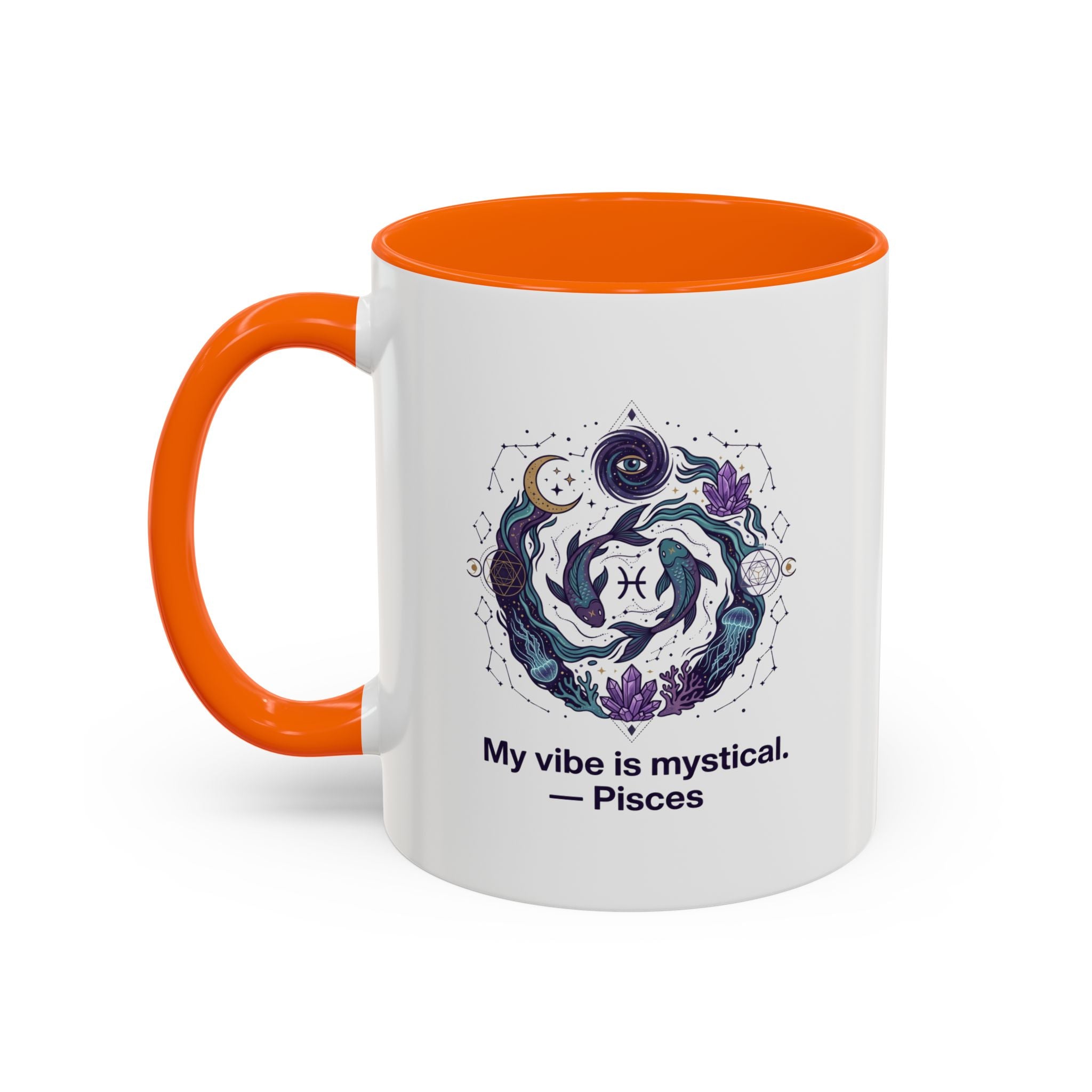 Pisces Zodiac Coffee Mug — "My vibe is mystical" Accent Ceramic Mug