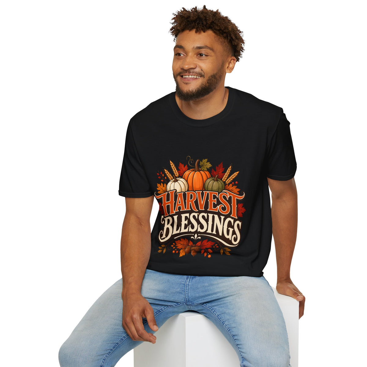 Thanksgiving T-Shirt Harvest Blessings T-Shirt — Fall Pumpkin Harvest Graphic Tee for Thanksgiving