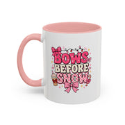 Modern Day Christmas Bows Before Snow Accent Coffee Mug — Cute Pink Holiday Hot Cocoa Design (11/15oz)