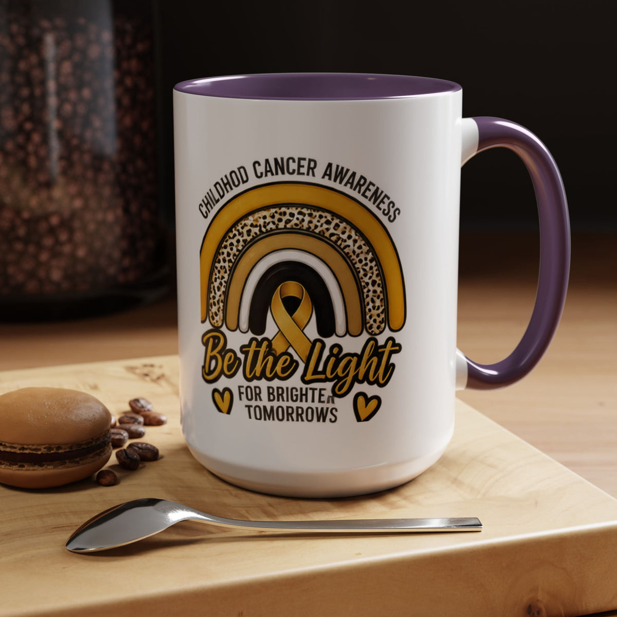 Childhood Cancer Awareness Accent Coffee Mug — "Be the Light" 11/15oz