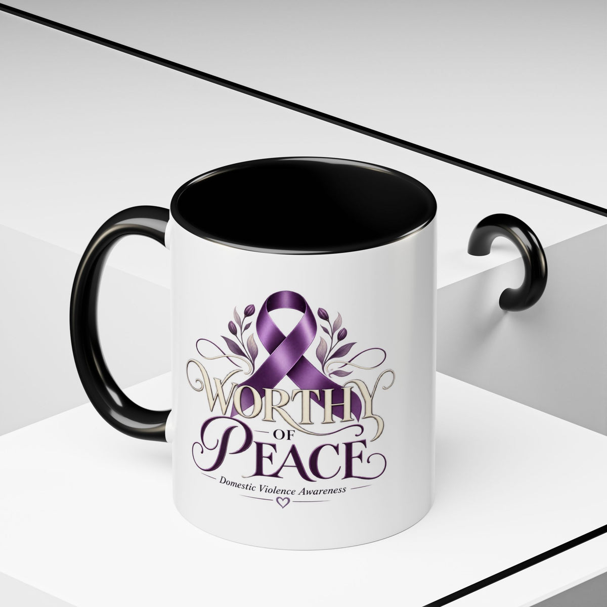 Worth of Peace Accent Coffee Mug — Domestic Violence Awareness Ribbon (11/15oz)