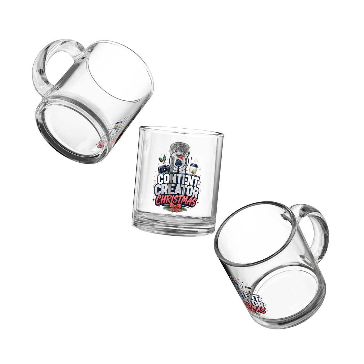 Modern Day Christmas Glass Mug  10oz vContent Creator Christmas Glass Mug – 10oz Holiday Coffee Cup