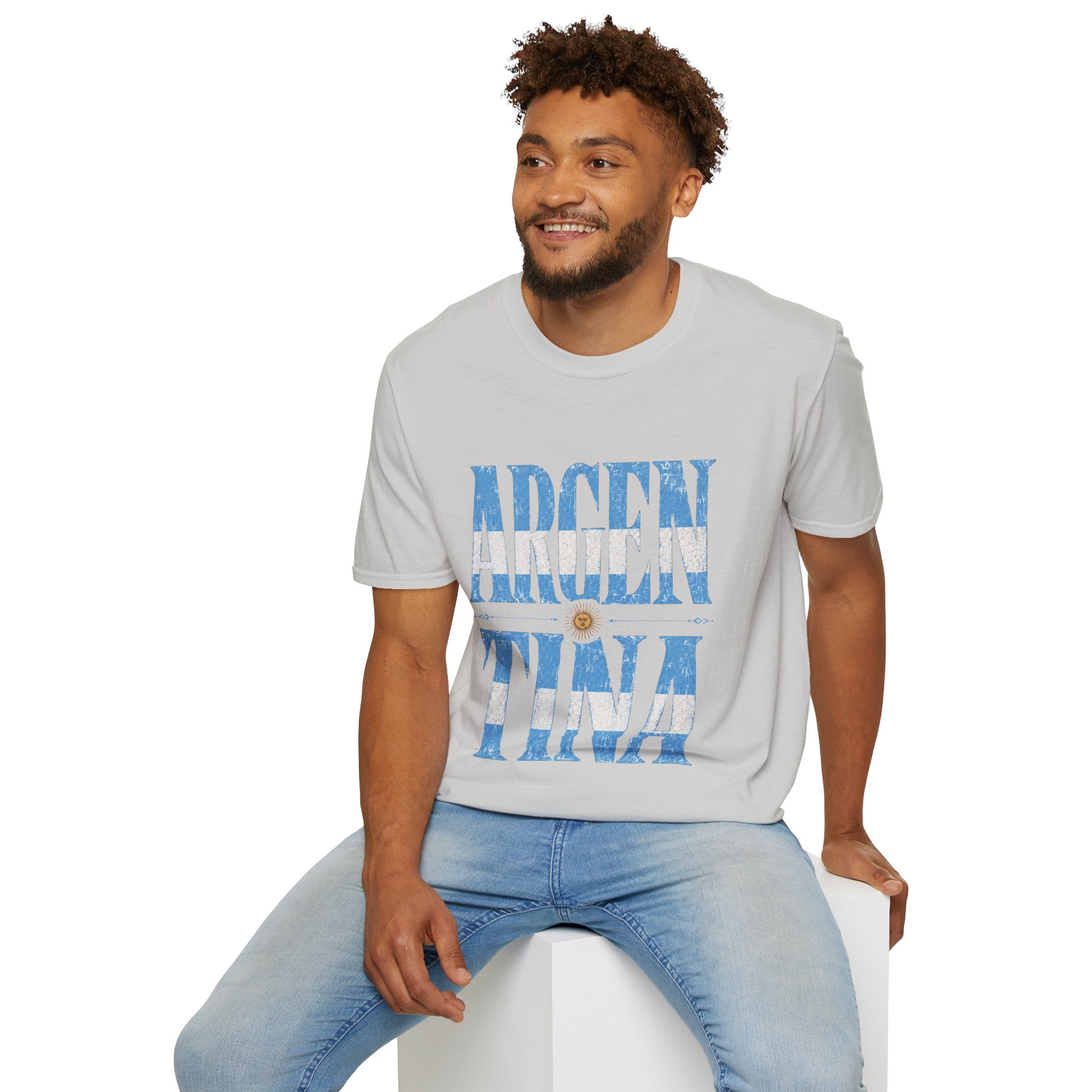 Argentina Flag Graphic T‑Shirt — Vintage Blue Distressed Typography