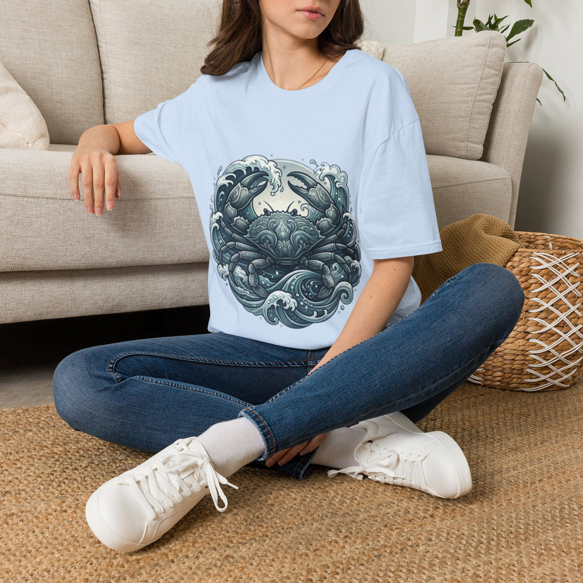 Crab and Waves Graphic T-Shirt — Coastal Oceanic Nautical Tee