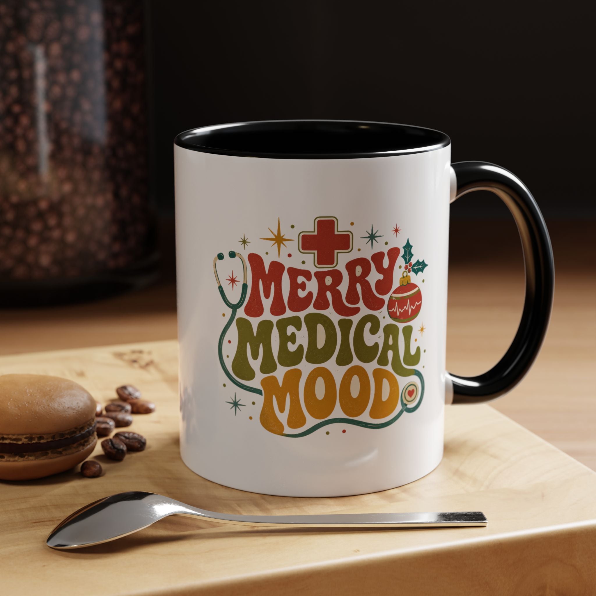Modern Day Christmas Merry Medical Mood Accent Coffee Mug — Holiday Nurse & Doctor Gift