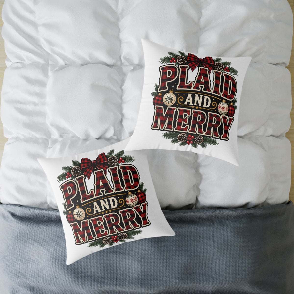 Plaid and Merry Christmas Throw Pillow