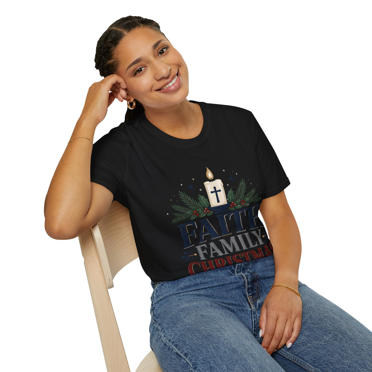 Christmas Faith T-Shirt — "Faith, Family, Christmas" Religious Holiday Tee