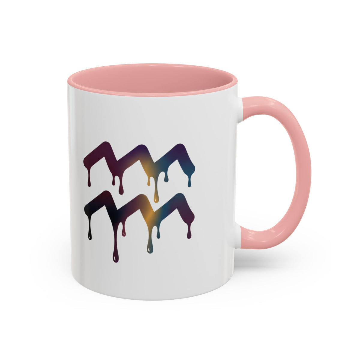 Aquarius Zodiac Dripping Rainbow Chevron Accent Coffee Mug —  Color-Accent Ceramic Mug