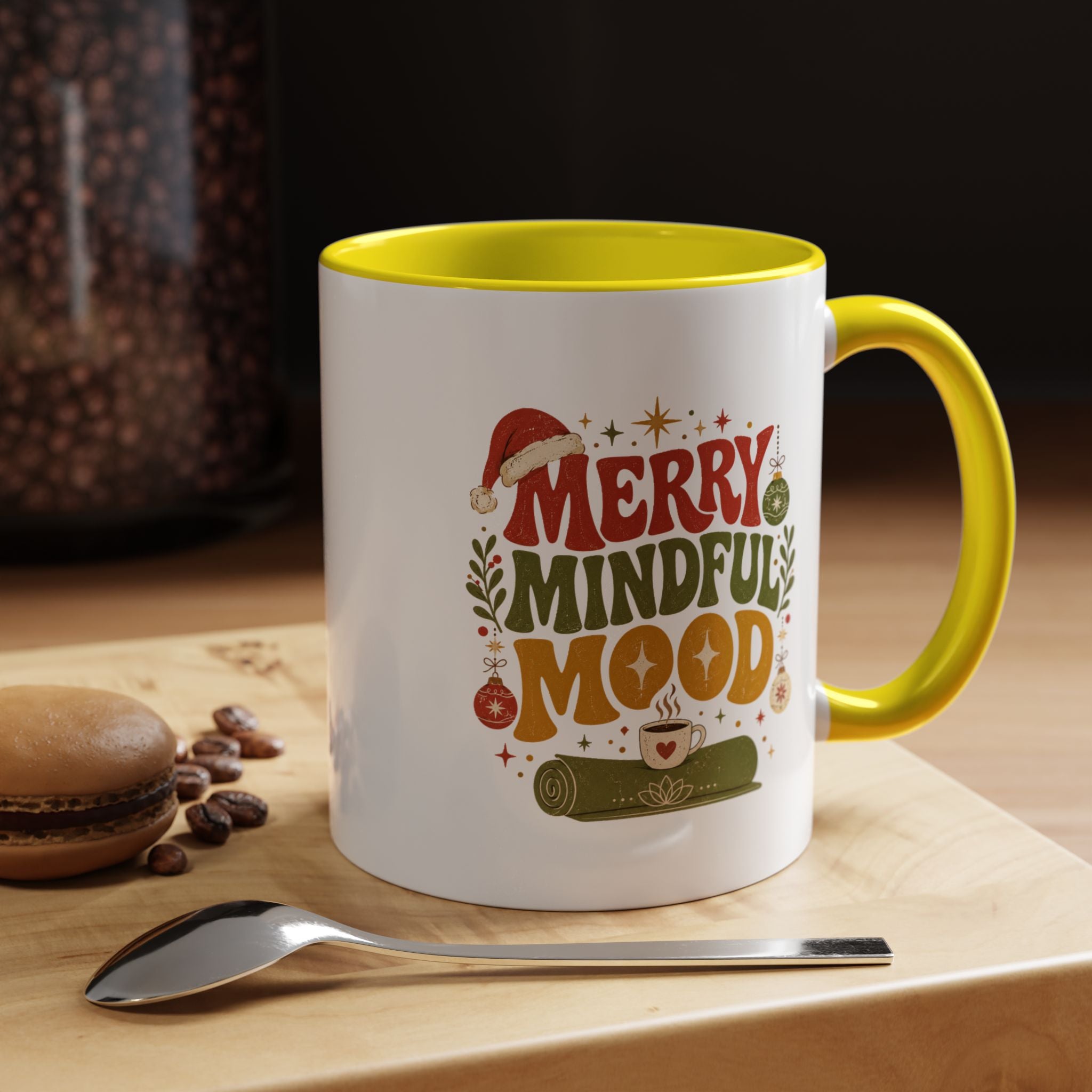 Modern Day Christmas Merry Mindful Mood Coffee Mug — Holiday Yoga & Relaxation Gift