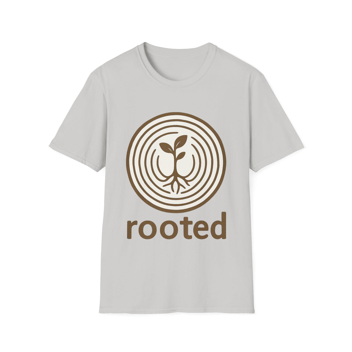 "Rooted" Retro Tree Ring Sapling Tee - Minimalist Earthy Growth Nature White T-Shirt - Trending Now - September 2026