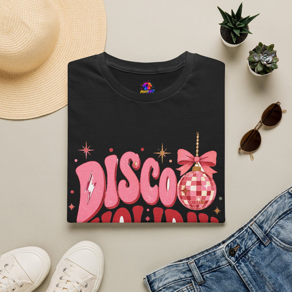 Disco Holiday T-Shirt — Retro Pink Disco Ball Christmas Tee