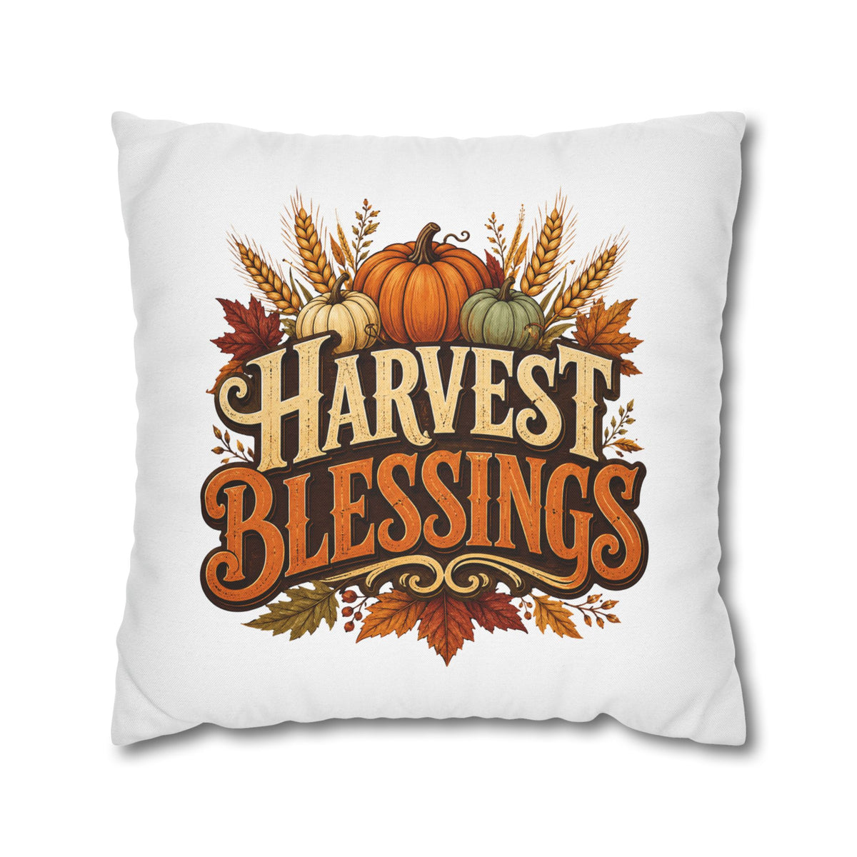 Thanksgiving Harvest Blessings Throw Pillowcase — Autumn Pumpkin Fall Decor