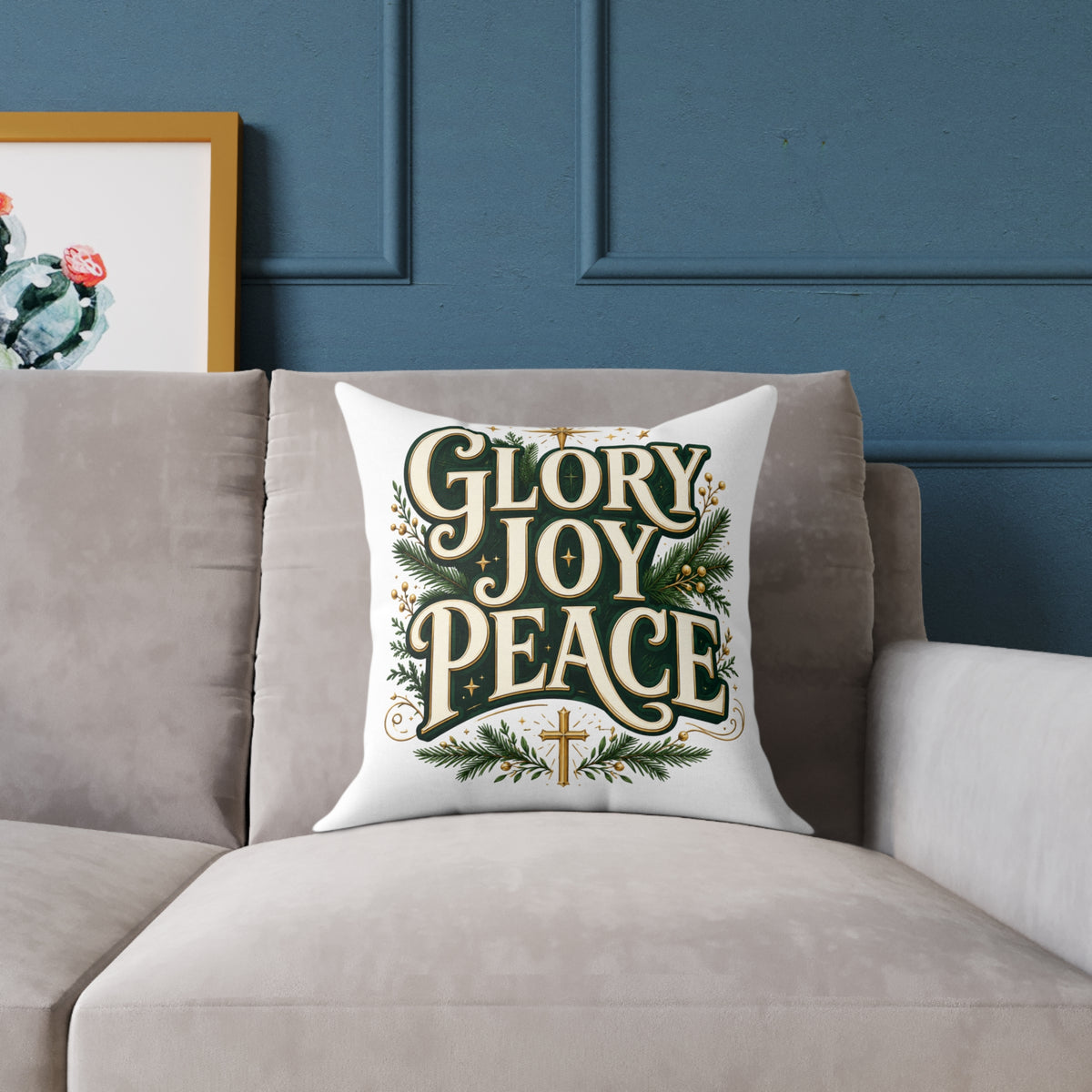 Glory Joy Peace Christmas Pillow – Festive Faith Holiday Throw Pillow