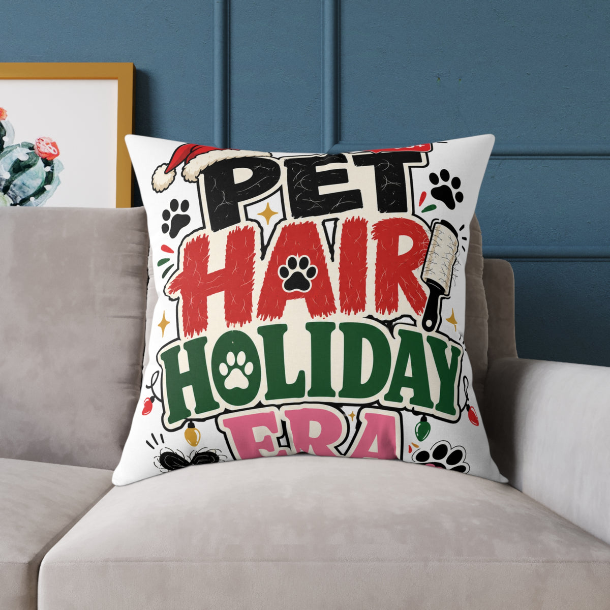 Modern Day Christmas Pet Hair Holiday Pillow
