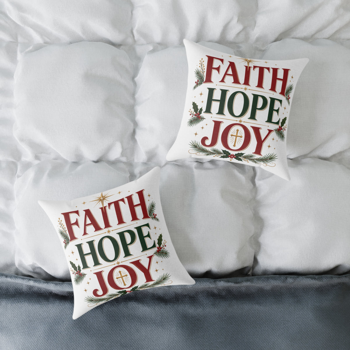 Christmas Faith Hope Joy Pillow — Christmas Holiday Decorative Throw Pillow