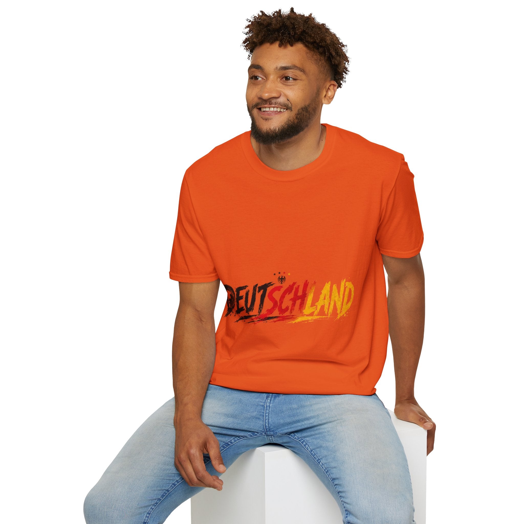 Germany Deutschland Football T-Shirt — Deutschland Script with German Flag Brushstroke