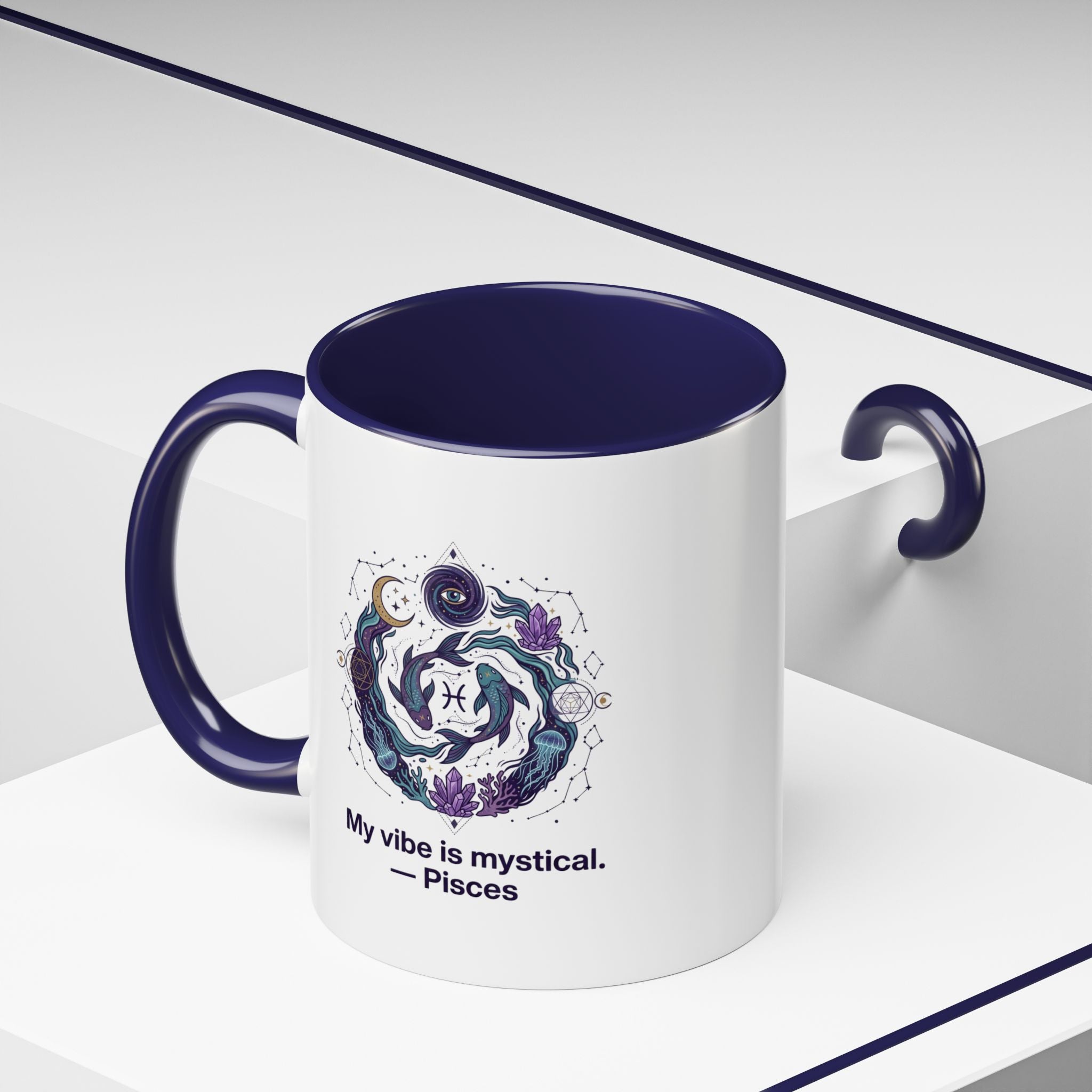 Pisces Zodiac Coffee Mug — "My vibe is mystical" Accent Ceramic Mug