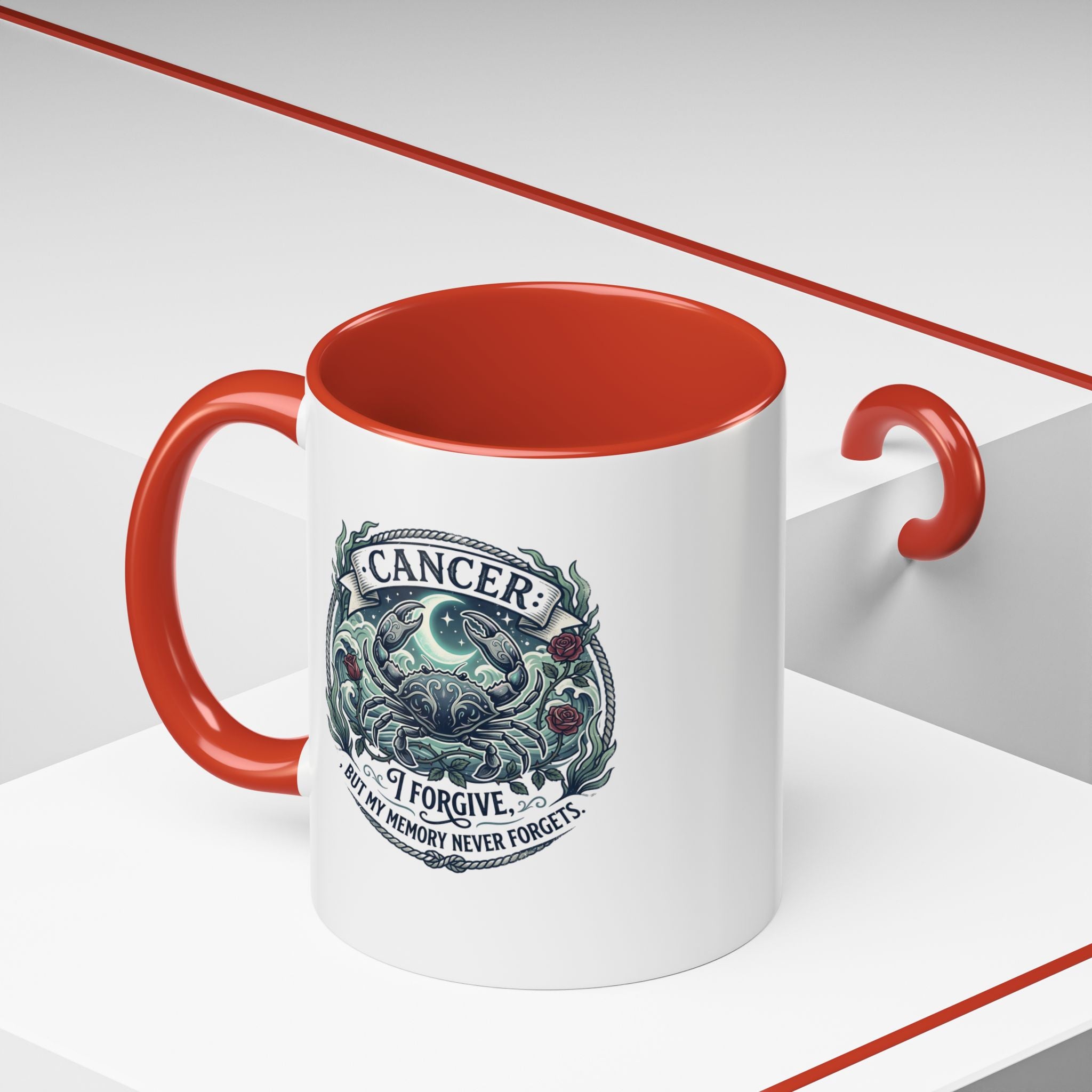 Cancer Zodiac Accent Coffee Mug — 'I Forgive But My Memory Never Forgets' Horoscope Gift