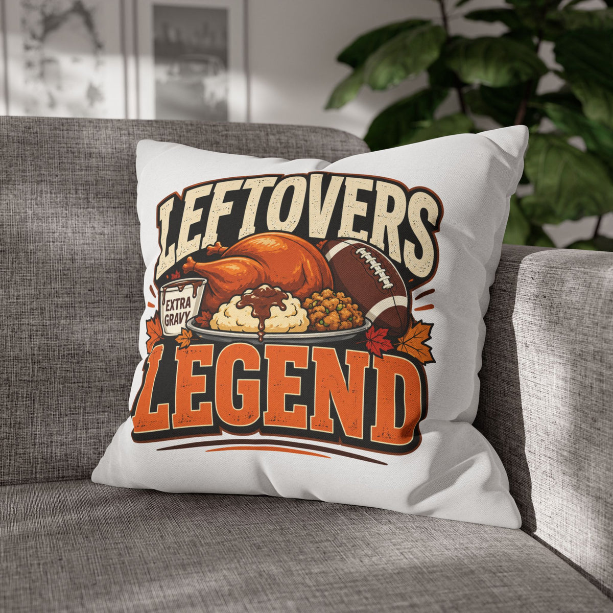 Thanksgiving Leftovers Legend Pillow — Thanksgiving Football Turkey Throw Pillowcase