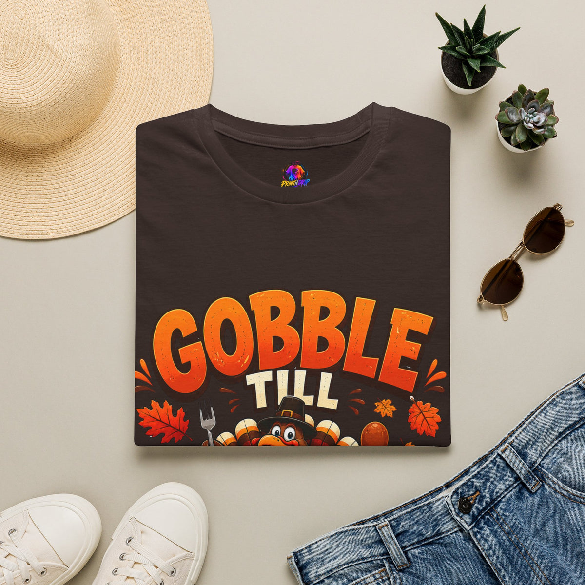 Thanksgiving T-Shirt Gobble 'Til You Wobble Thanksgiving T-Shirt