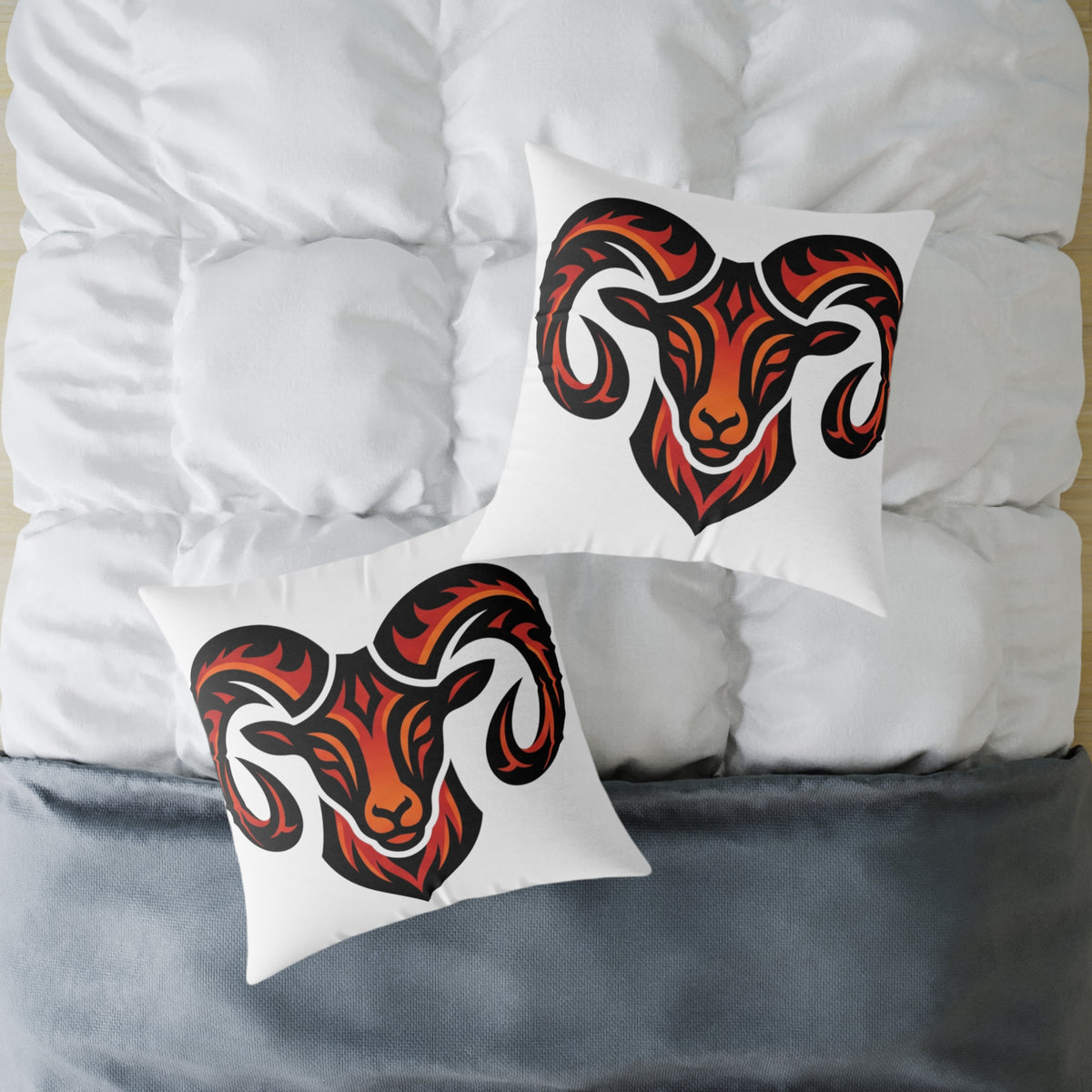 Aries Zodiac Ram Head Throw Pillow — Tribal Flame Goat Design Decorative Cushion