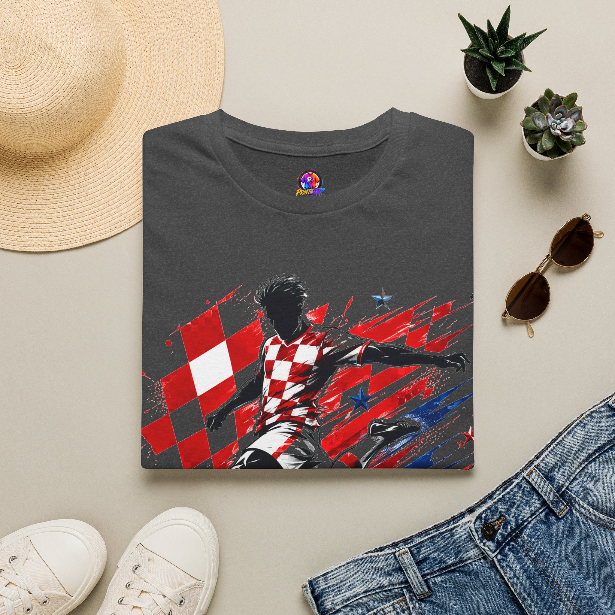 Checkered Glory T-Shirt — Croatia Soccer Fan Tee