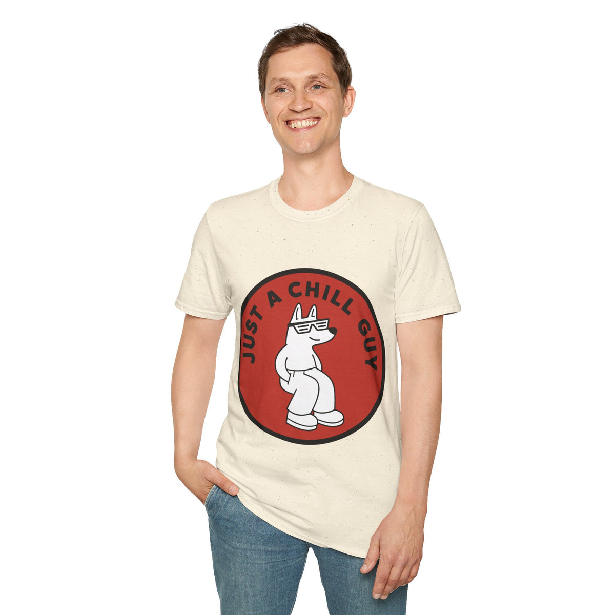 Just A Chill Guy Red Circle Badge T-Shirt - Viral Character Mascot Tee - Trending Now - September 2026