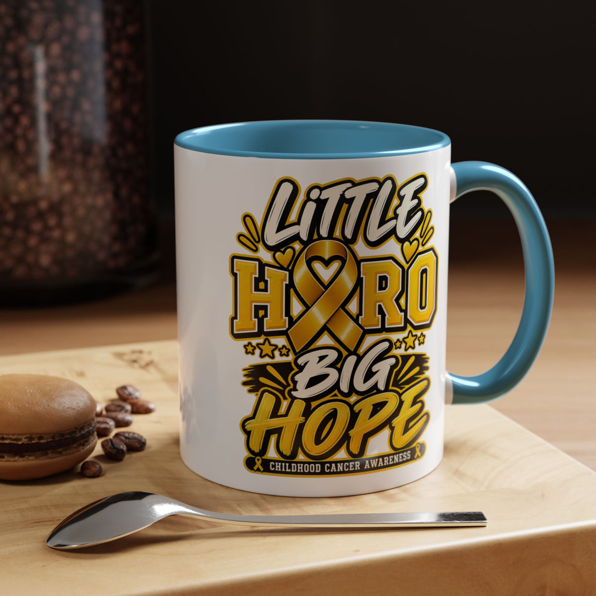 Little Hero Big Hope Coffee Mug — Childhood Cancer Awareness Accent Mug (11/15 oz)