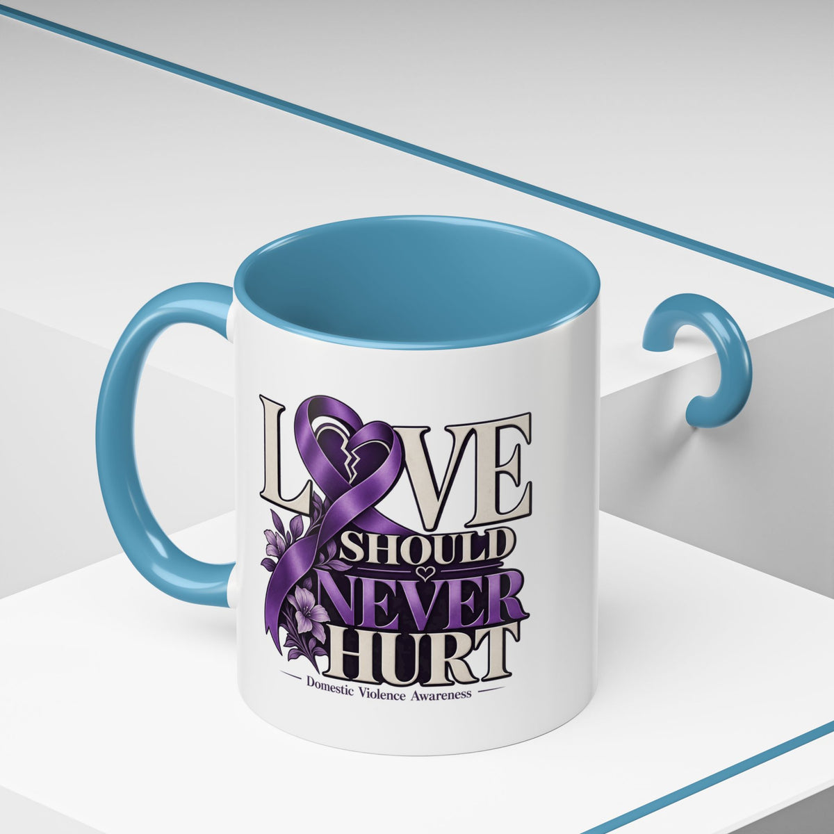 Domestic Violence Awareness Accent Coffee Mug – "Love Should Never Hurt" (11/15oz)