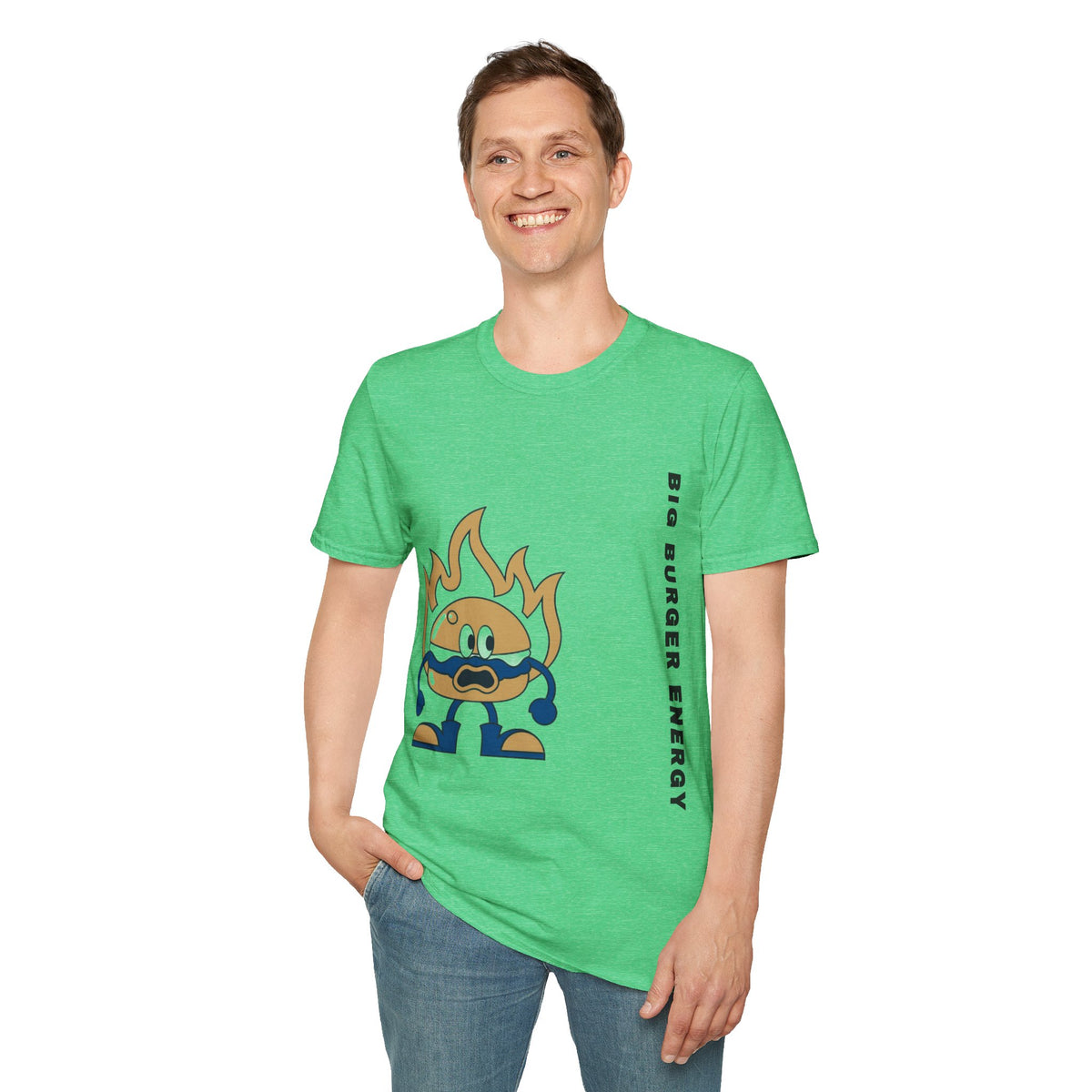 Burger Mascot T‑Shirt — ‘Big Burger’ Flame Character Graphic Tee - Trending Now - September 2026