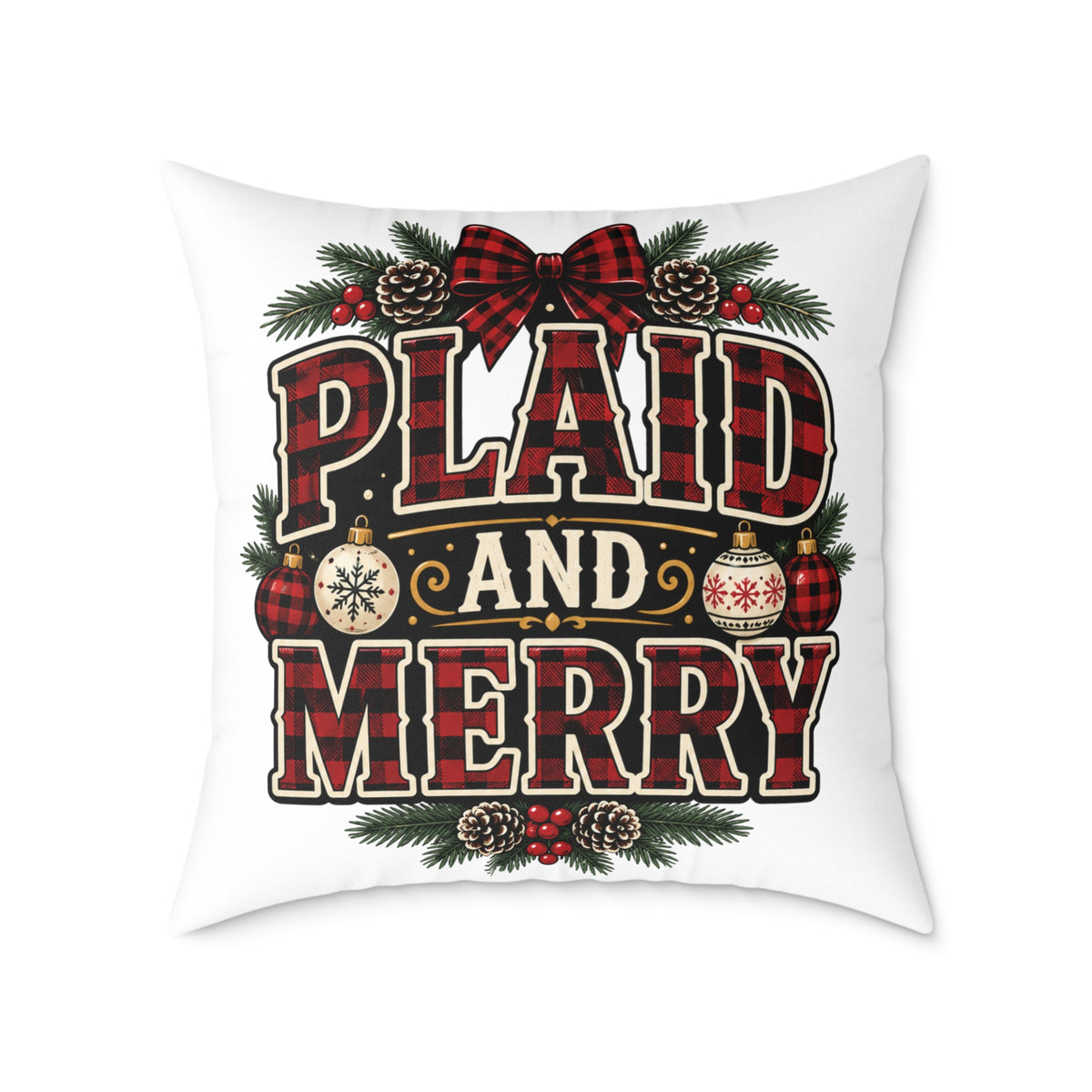 Plaid and Merry Christmas Throw Pillow