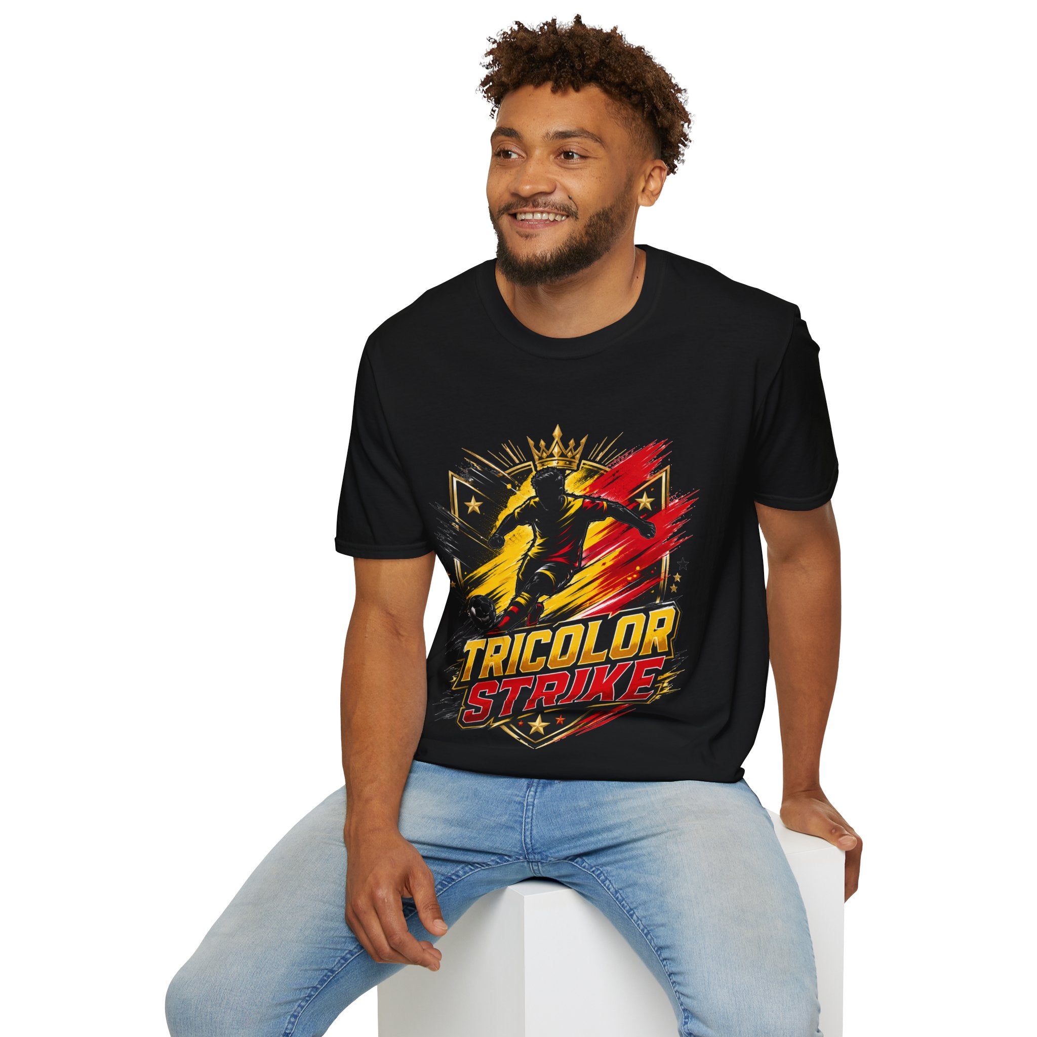Belgium Soccer T-Shirt — 'Tricolor Strike' Graphic Jersey Tee