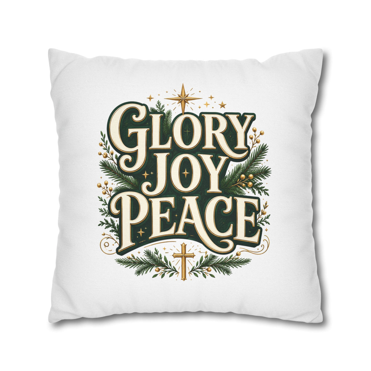 Christmas Pillowcase — "Glory Joy Peace" Decorative Holiday Throw Pillow Cover